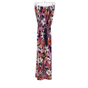 Sandiva Small Strapless Floral Wide Leg Jumpsuit Pink Orange White Tropical